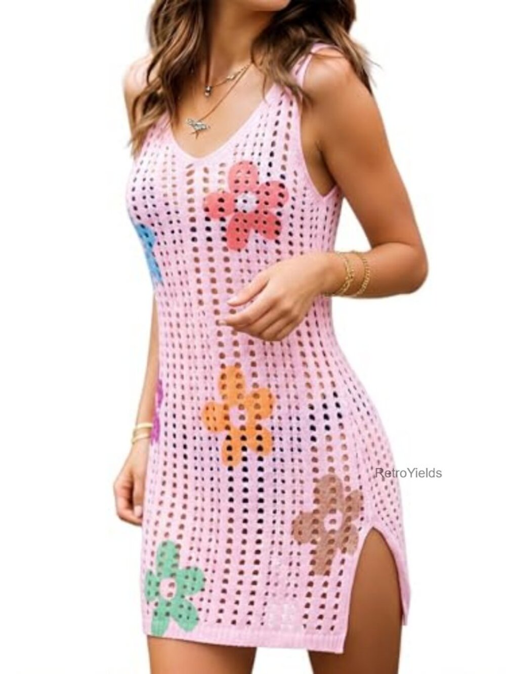 Crochet Swim Cover Up Tank Dress Tropical Hawaii Beach Vacation Sundress